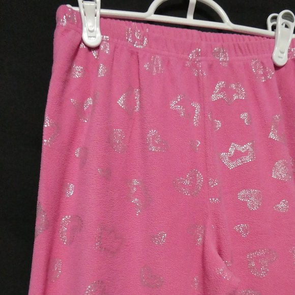 GEORGE, large (14/16) pink fleece pants, silver heart print, GUC - Picture 2 of 15